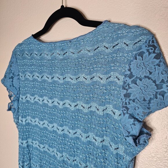 Elementz Y2K Size Small Blue Baby Tee Fairycore Patchwork Floral Lace Textured - Picture 7 of 8